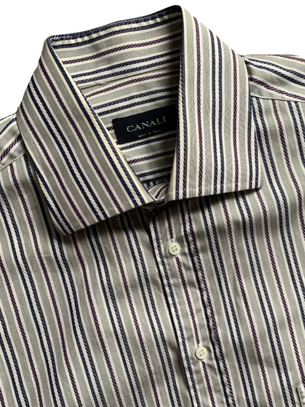 Canali Striped Button Up Long Sleeve Dress Shirt Size 17.5